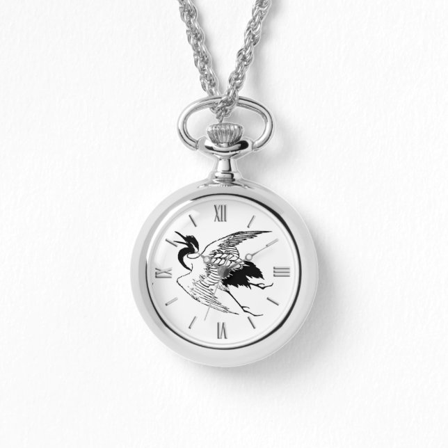  Japanse tekening van een kraan Horloge (Voorkant)