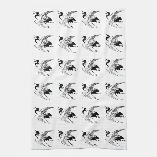  Japanse tekening van een kraan Theedoek (Verticaal)