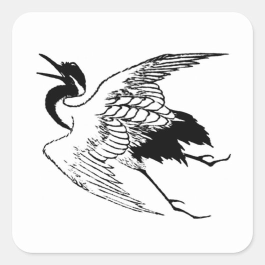  Japanse tekening van een kraan Vierkante Sticker (Voorkant)
