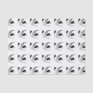  Japanse tekening van een kraan, zwart-wit Tissuepapier