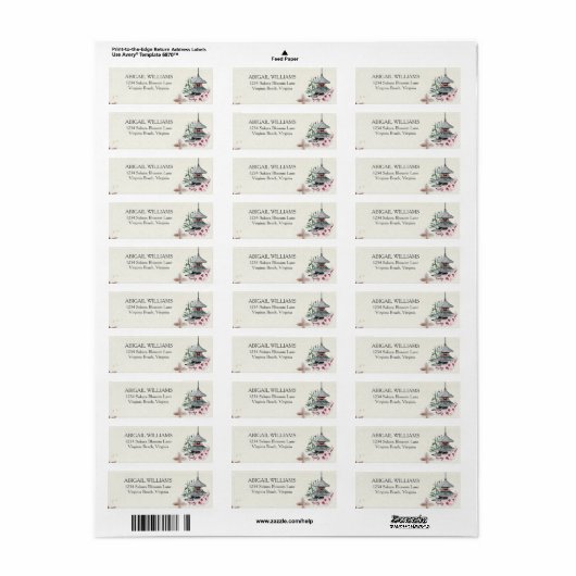 Japanse tempel, Bamboe, Cherry Blossom Adres Etiket (Full Sheet)