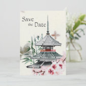 Japanse tempel, Bamboe, Cherry Blossom Wedding Save The Date (Staand voorkant)