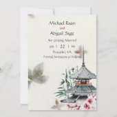 Japanse tempel, Bamboe, Cherry Blossom Wedding Save The Date (Achterkant)