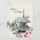 Japanse tempel, Bamboe, Cherry Blossom Wedding Save The Date (Voorkant / Achterkant)