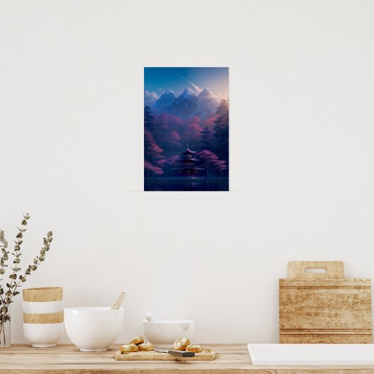 Japanse tempel bij het meer poster (Keuken)