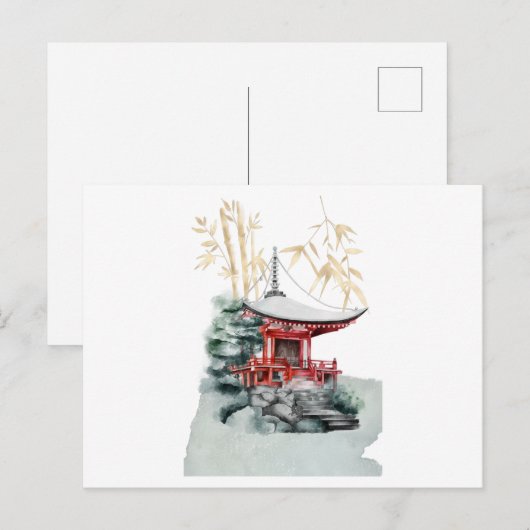 Japanse tempel en bamboegoud briefkaart (Voorkant / Achterkant)