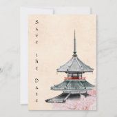 Japanse Tempel en Cherry Blossom Wedding Save The Date (Voorkant)