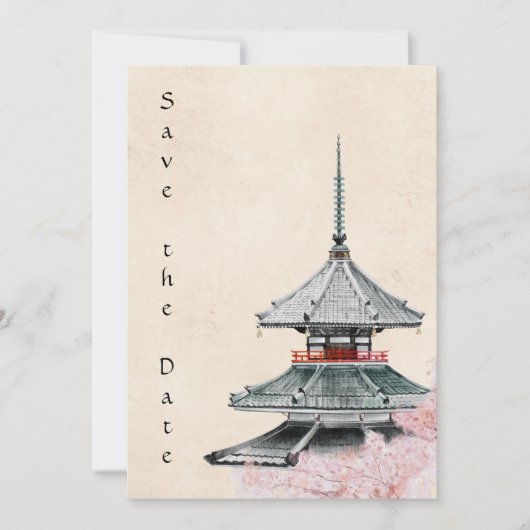 Japanse Tempel en Cherry Blossom Wedding Save The Date (Voorkant)