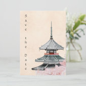 Japanse Tempel en Cherry Blossom Wedding Save The Date (Staand voorkant)