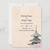 Japanse Tempel en Cherry Blossom Wedding Save The Date (Achterkant)