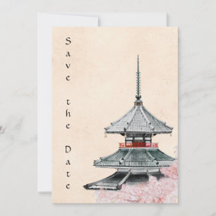 Japanse Tempel en Cherry Blossom Wedding Save The Date