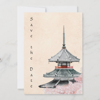 Japanse Tempel en Cherry Blossom Wedding Save The Date