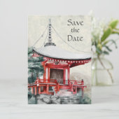 Japanse tempel en een mooie bruiloft in Bamboe Save The Date (Staand voorkant)