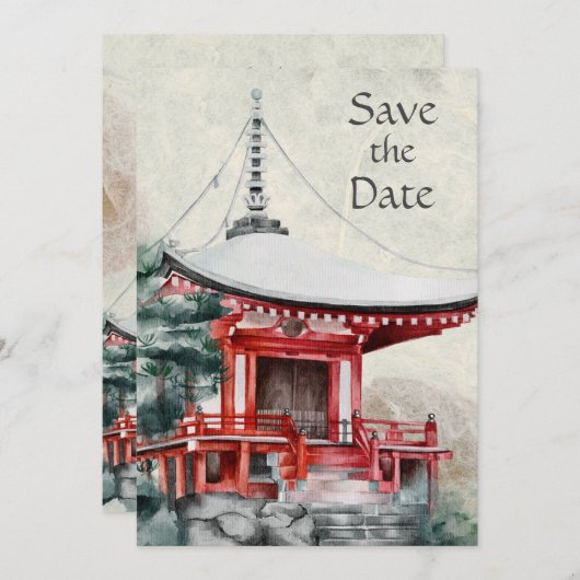 Japanse tempel en een mooie bruiloft in Bamboe Save The Date (Voorkant / Achterkant)