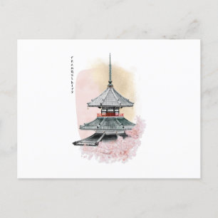 Japanse tempel en kersen. kalmte briefkaart