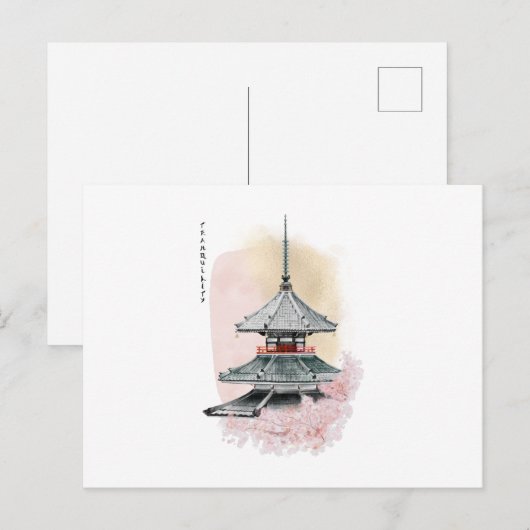 Japanse tempel en kersen. kalmte briefkaart (Voorkant / Achterkant)