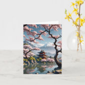 Japanse tempel en kersenbloesem kaart (Gele Bloem)