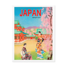 Japanse tempel in de lente, geisha meisjes op wand