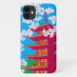Japanse tempel met kersenbloesem iPhone 11 hoesje