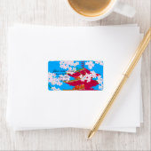 Japanse tempel met kersenbloesem etiket (Insitu)