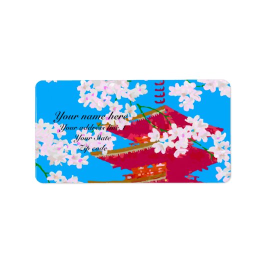 Japanse tempel met kersenbloesem etiket (Voorkant)