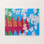 Japanse tempel met kersenbloesem legpuzzel (Horizontaal)