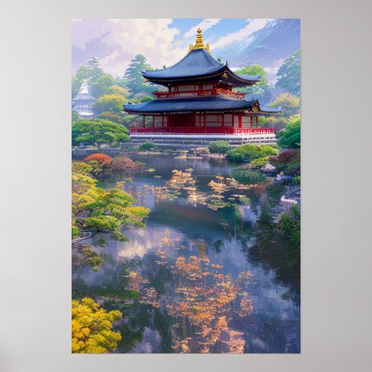 Japanse tempel, mooie tuin poster (Voorkant)