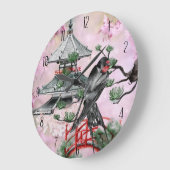 Japanse tempel, Swallow en Cherry Blossom Japan Grote Klok (Hoek)