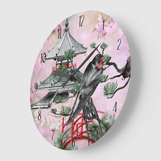 Japanse tempel, Swallow en Cherry Blossom Japan Grote Klok (Hoek)