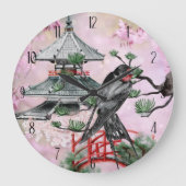 Japanse tempel, Swallow en Cherry Blossom Japan Grote Klok (Voorkant)