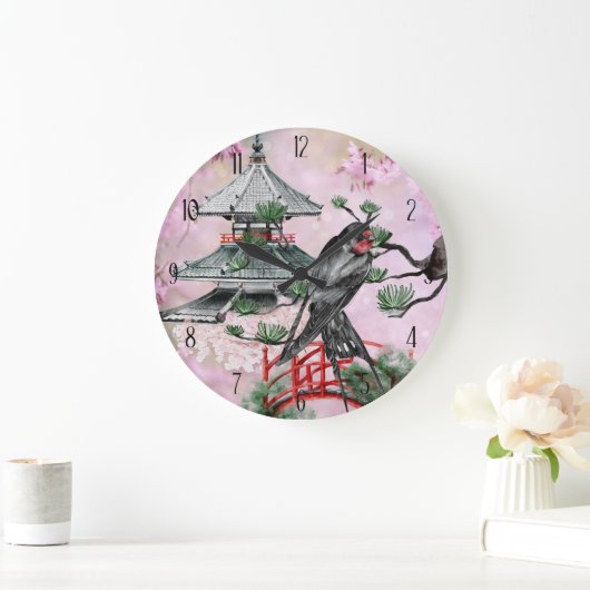 Japanse tempel, Swallow en Cherry Blossom Japan Grote Klok (Huis)