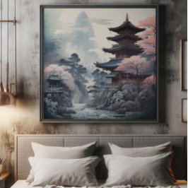 Japanse Tempel Traditionele Schilderij Foto Afdruk