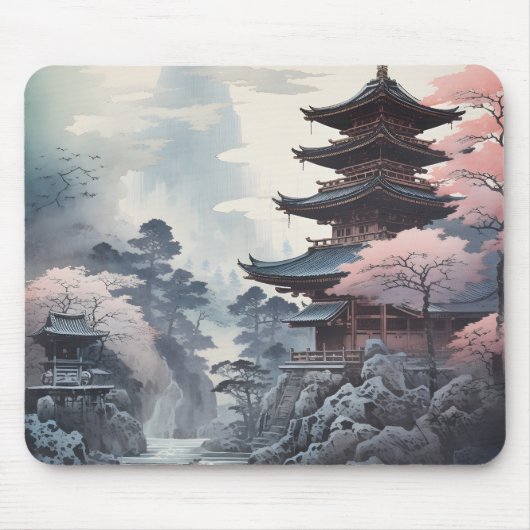 Japanse Tempel Traditionele Schilderij Muismat (Voorkant)