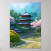 Japanse tempelamper mooi landschap poster (Voorkant)