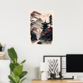 Japanse tempellandschap poster – Zen berg (Thuiskantoor)