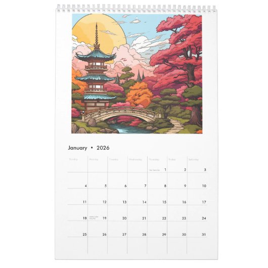 Japanse tempeltuin kalender (Jan 2026)