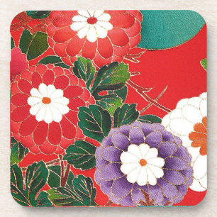 Japanse textielproducten - Red Dahlias Bier Onderzetter