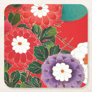 Japanse textielproducten - Red Dahlias Kartonnen Onderzetters