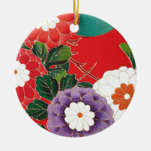 Japanse textielproducten - Red Dahlias Keramisch Ornament
