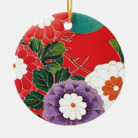  Japanse textielproducten - Red Dahlias Keramisch Ornament (Voorkant)