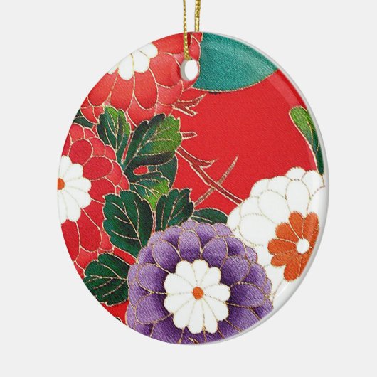  Japanse textielproducten - Red Dahlias Keramisch Ornament (Links)