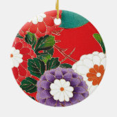  Japanse textielproducten - Red Dahlias Keramisch Ornament (Achterkant)