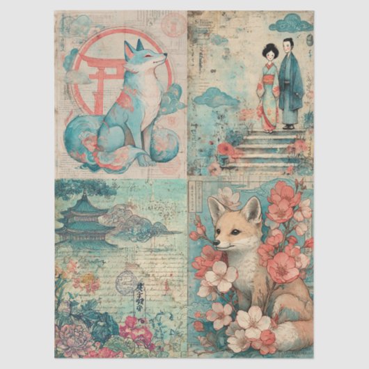 Japanse thema collage decoupage crafting tissuepapier (Voorkant)
