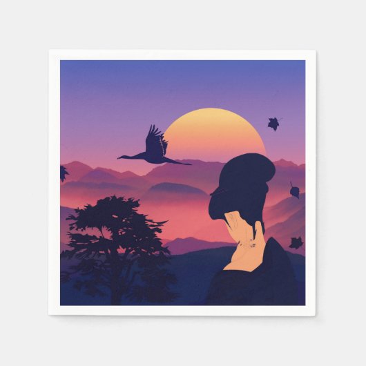 Japanse thema Geisha-boom en stijgende zon Servetten (Voorkant)