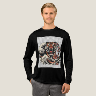 Japanse Tijger met Kersenbloesems en Lange Golven Tri-Blend Shirt