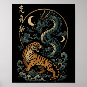 Japanse tijgerdraak Yin en Yang Mythische Pasen Poster