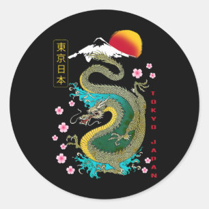 Japanse Tokio Dragon Asian retro 80's stijl 32 Ronde Sticker