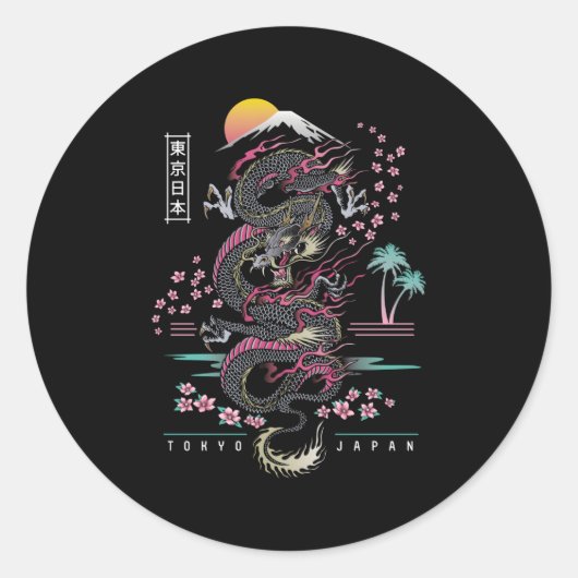 Japanse Tokyo Dragon Aziatisch Geïnspireerd 80â€™S Ronde Sticker (Voorkant)