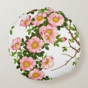 Japanse torenbloesems, roze en goud Rond Kussen