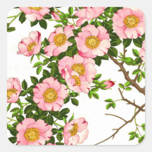  Japanse torenbloesems, roze en goud Vierkante Sticker